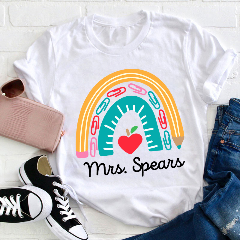 Personalized Pencil Rainbow Teacher T-Shirt Sale-Teachersgram