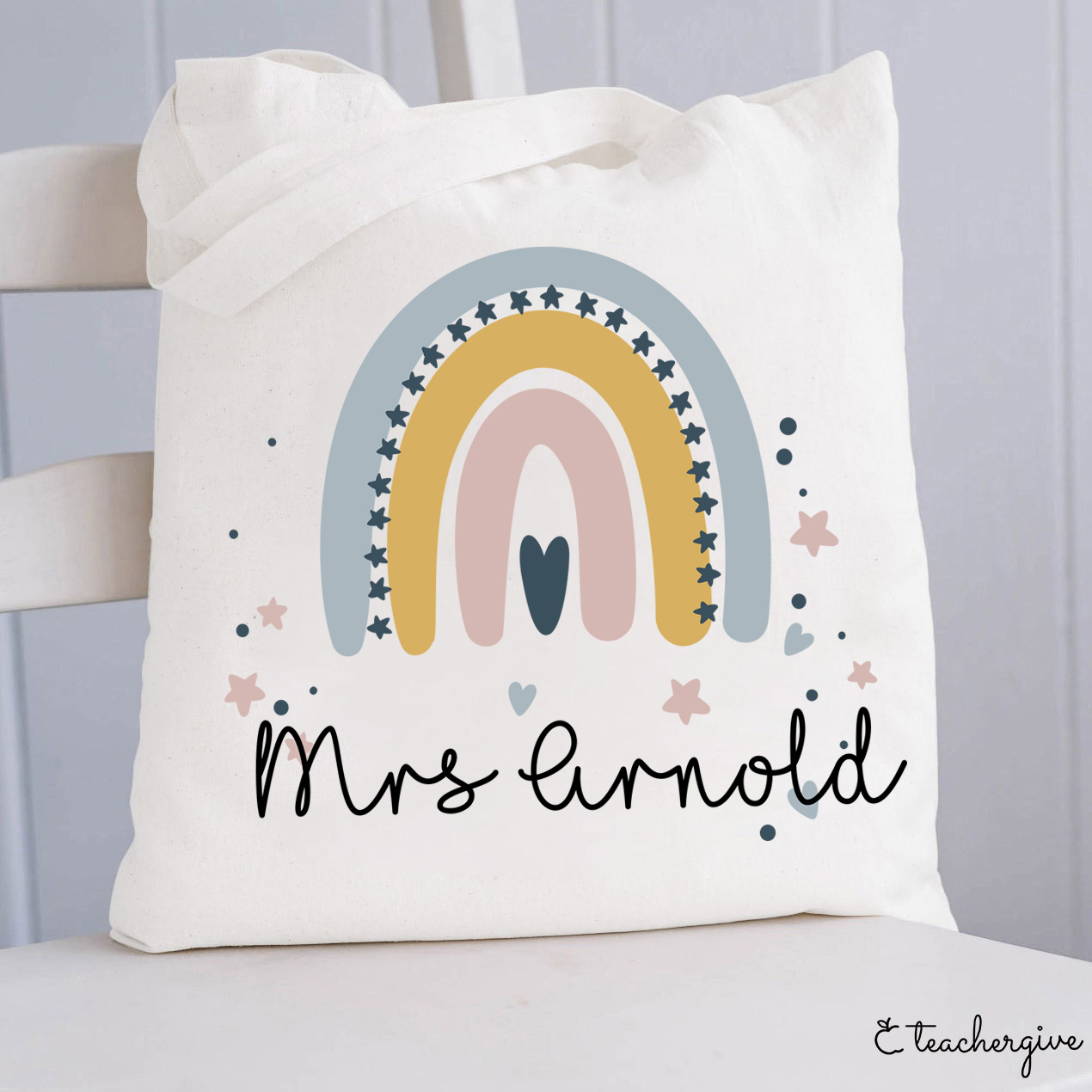 Personalized Rainbow Star Teacher Tote Bag