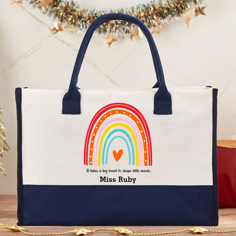 Personalized Red Rainbow It Takes A Big Heart Teacher Cotton Tote Bag