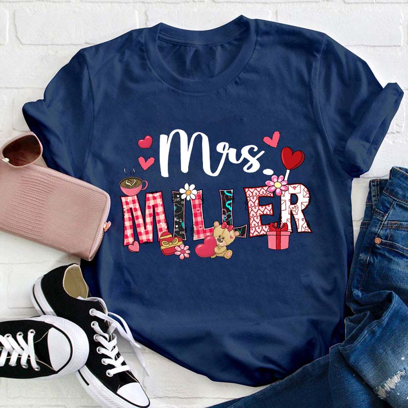 Personalized Valentine Vibe Teacher T-Shirt