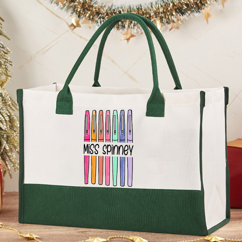 Personalized Colored Pens Teacher Name Teacher Cotton Tote Bag