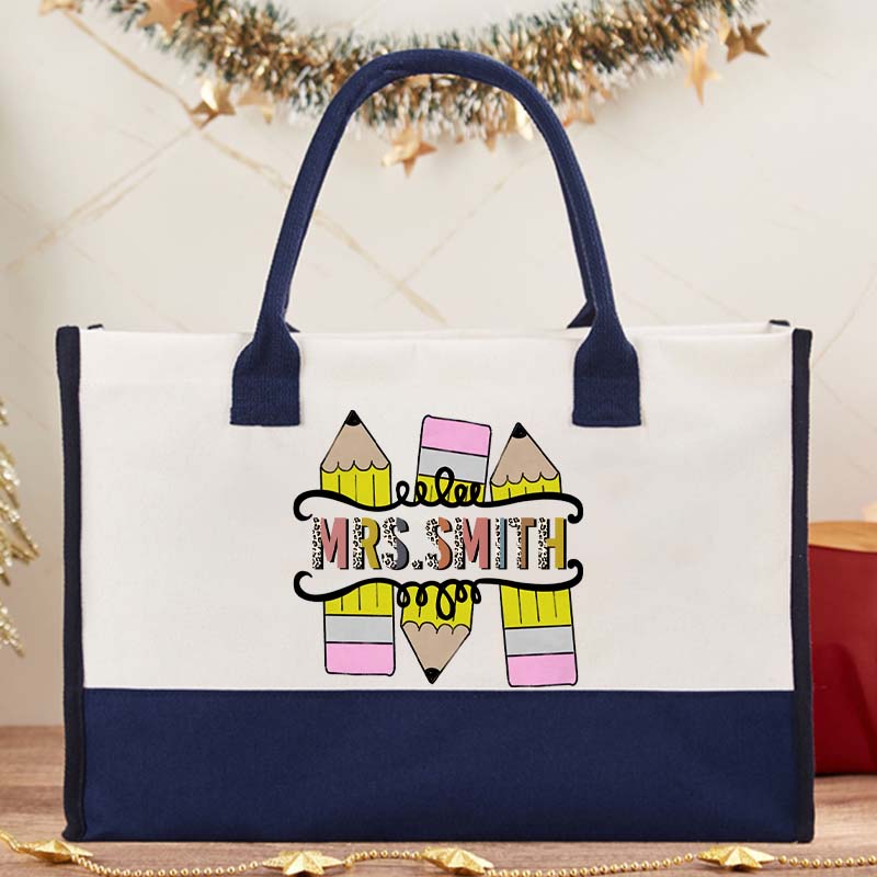 Personalized Colourful Pencil Teacher Cotton Tote Bag