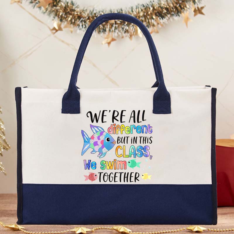 We're All Different but We Swim Together Teacher Cotton Tote Bag