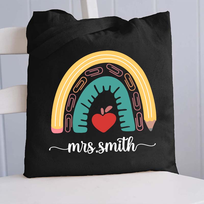 Personalized Love Heart Apple Teacher Tote Bag