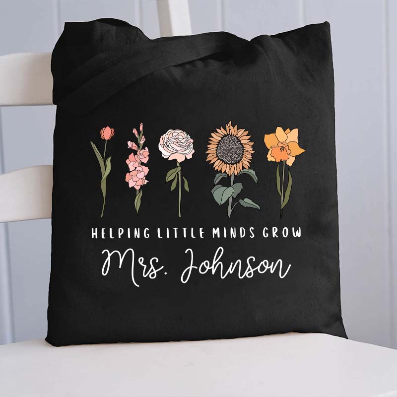 Personalized Helping Little Minds Grow Teacher Canvas Tote Bag