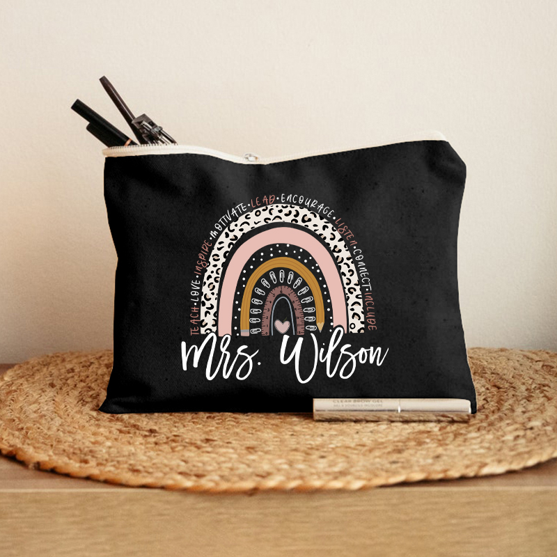Personalized Teach Love Inspire Motivate Lead Encourage Listen Connect Include Teacher Makeup Bag