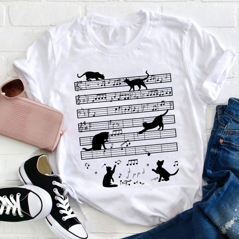 Music Note Cat Teacher T-Shirt Sale-Teachersgram