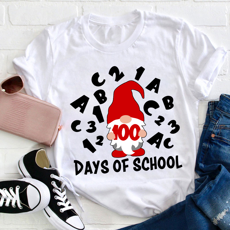 100 Days Of School Gnome Teacher T-Shirt
