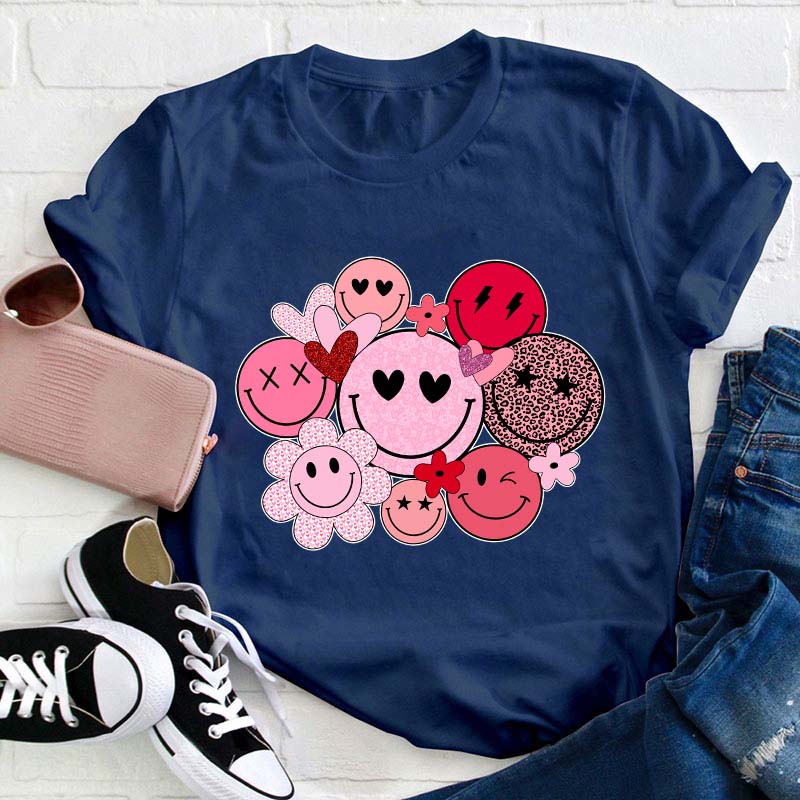 Valentines Smiley Faces Teacher T-Shirt