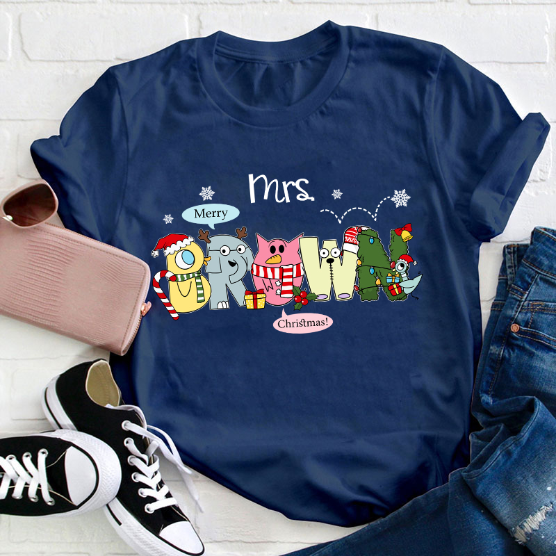 Personalized Name Merry Chrisrams Teacher T-Shirt