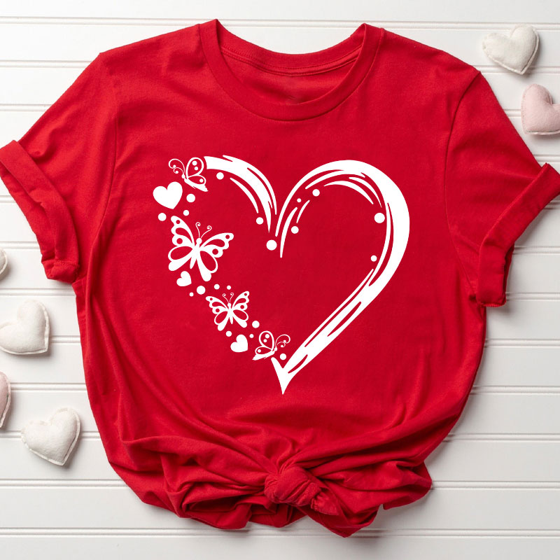 Valentine Heart With Butterfly Teacher T-Shirt Sale-Teachersgram