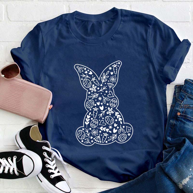 Floral Bunny Teacher T-Shirt