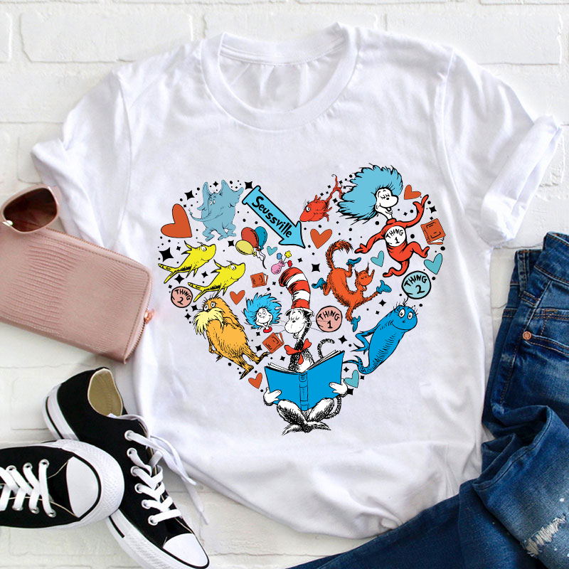 The Cat In The Hat Heart Teacher T-Shirt Sale-Teachersgram