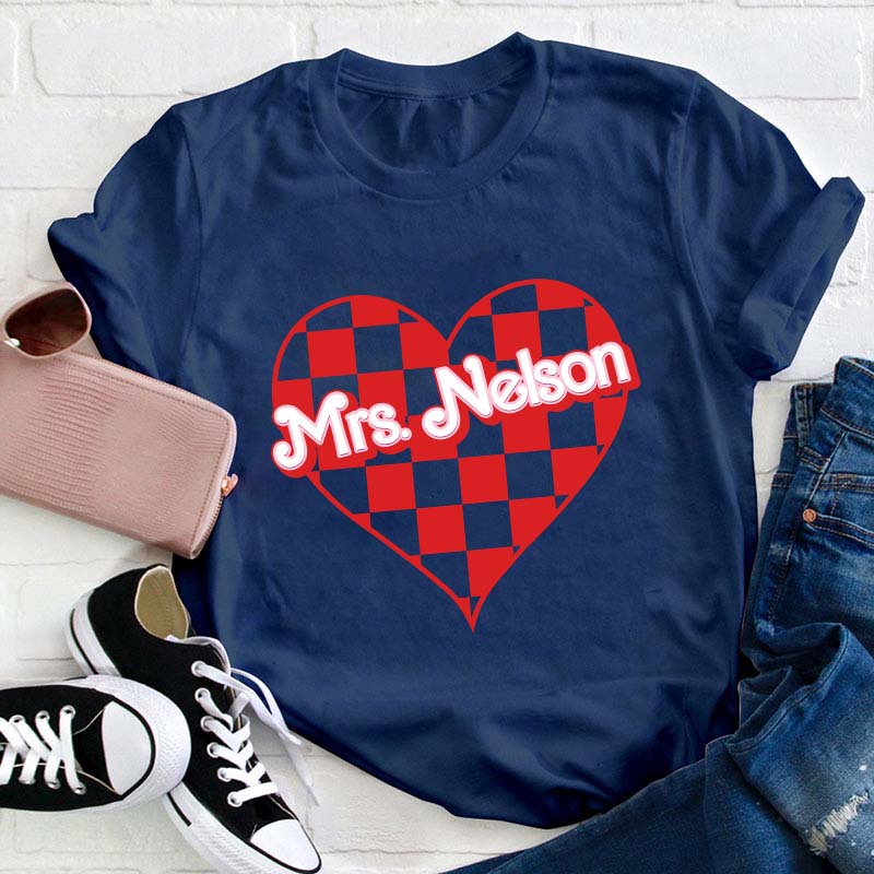 Personalized Name Heart Checker Teacher T-Shirt