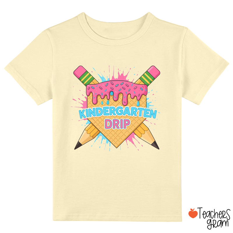 Personalized Grade Pencil Ice Cream Drip Class T-Shirt