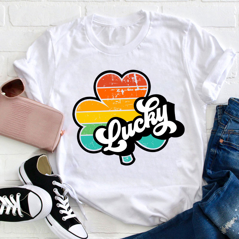 St. Patrick's Day Lucky Retro Teacher T-Shirt