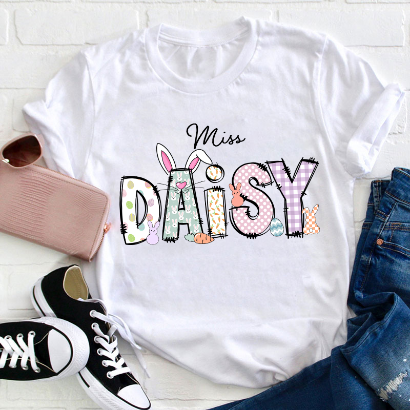 Personalized Name Cute Easter Bunny Teacher T-Shirt