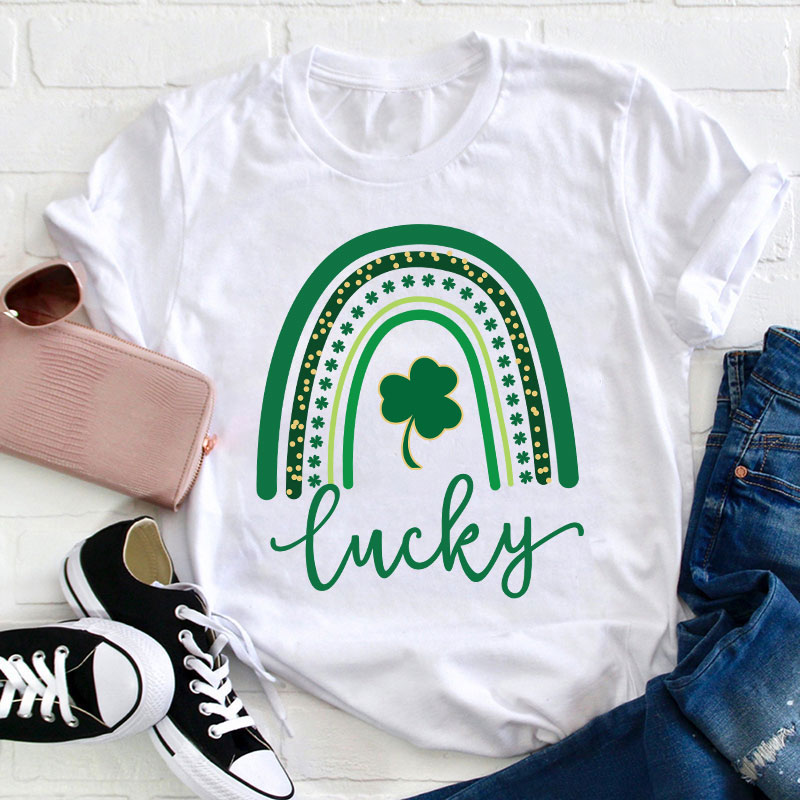 Lucky Rainbow Teacher T-Shirt Sale-Teachersgram