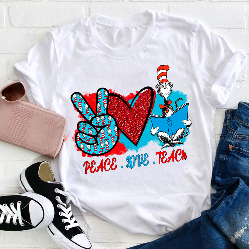 Peace Love Teach Teacher T-Shirt Sale-Teachersgram