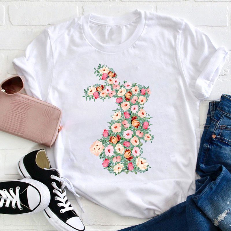 Floral Bunny Teacher T-Shirt
