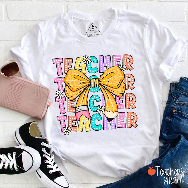 Pencil Bow Teacher T-Shirt