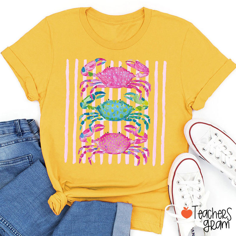 Funny Crab Beach Vibes Teacher T-Shirt