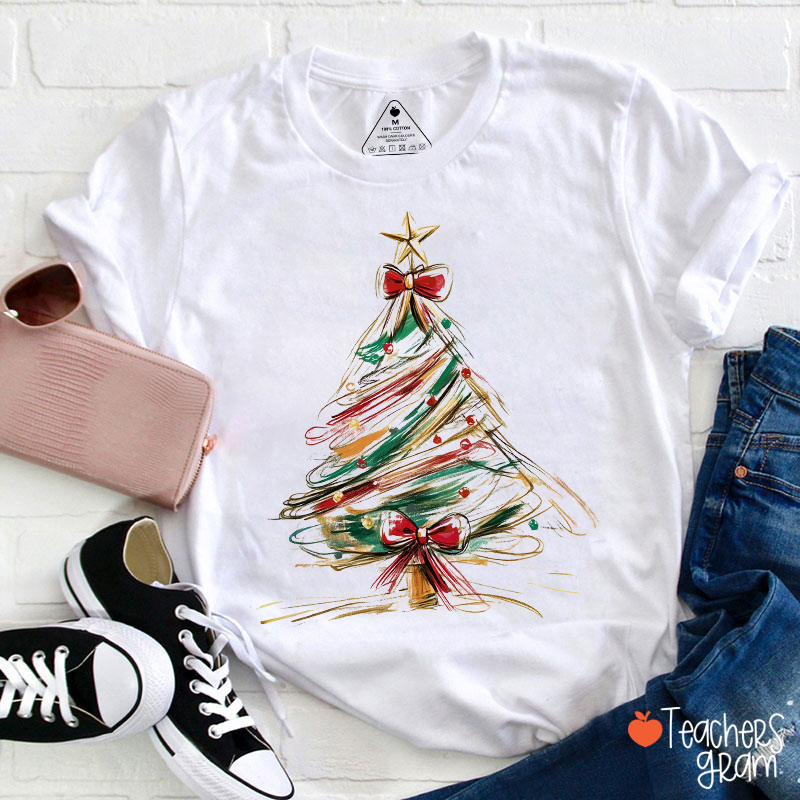 Colorful Graffiti Christmas Tree Teacher T-Shirt