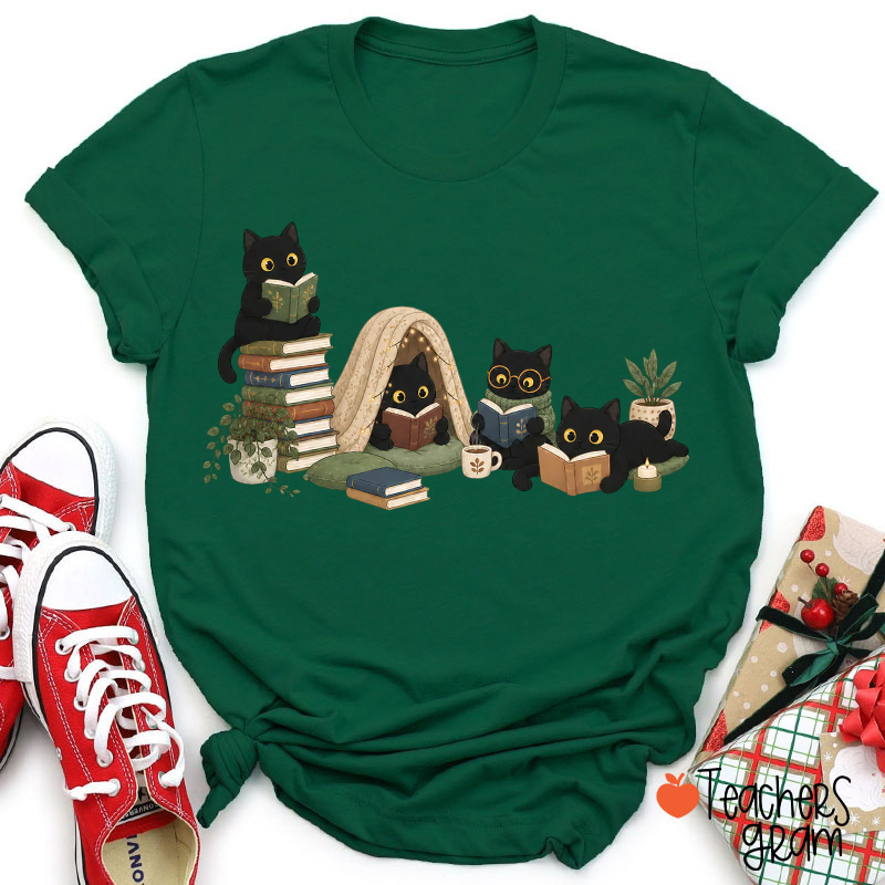 Bookish Black Cats Reading Teacher T-Shirt