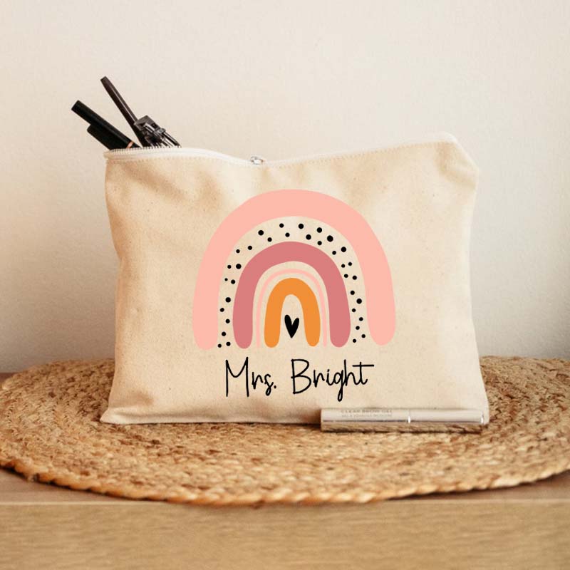Personalized Pink Rainbow Teacher Makeup Bag