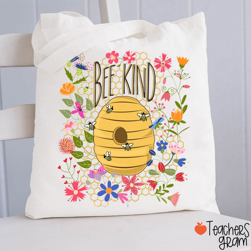 Floral Motivational Bee Kind Positivity Teacher Tote Bag