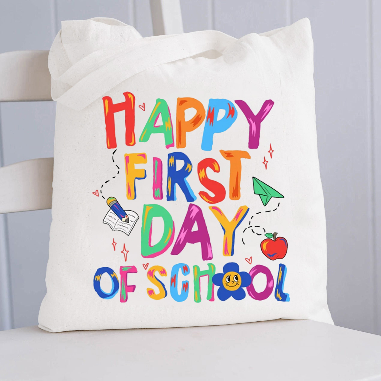Bright Doodle Style Happy First Day Of School Teacher Tote Bag