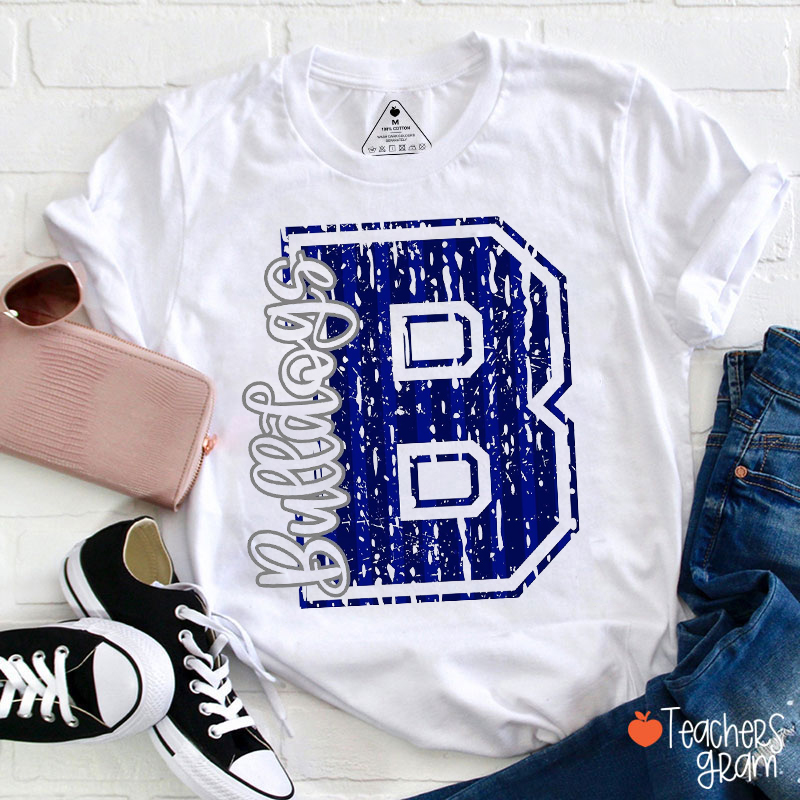 Personalized Mascot Distressed Varsity Letter Teacher T-Shirt