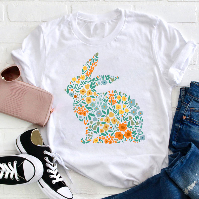 Floral Bunny Teacher T-Shirt