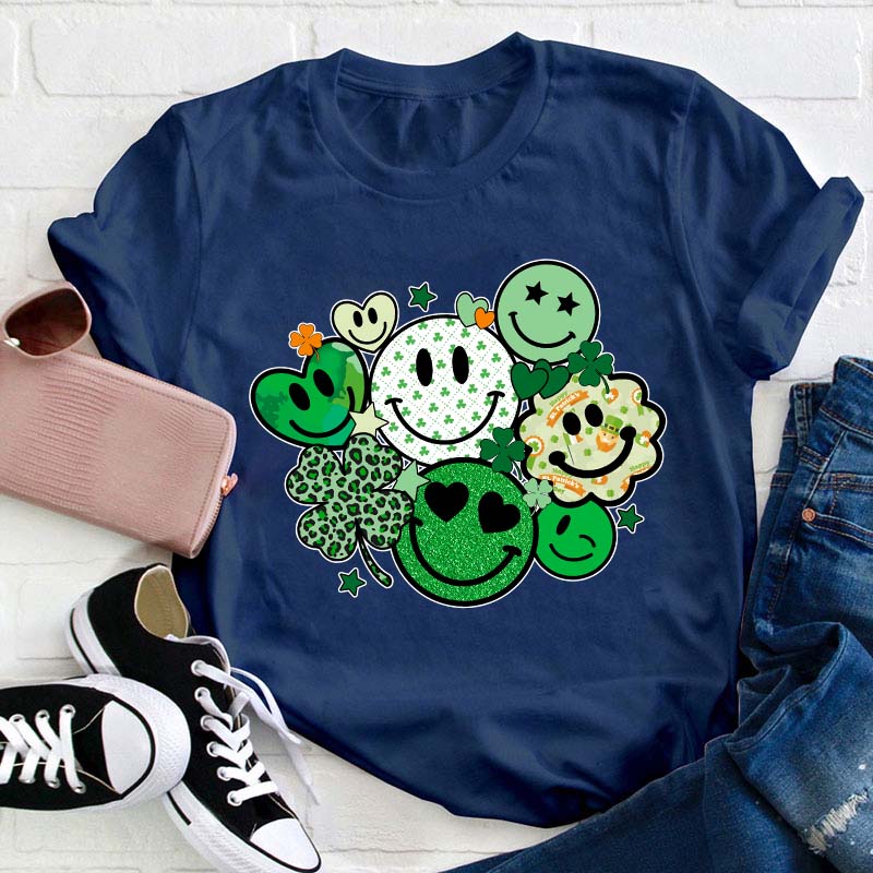 St Patricks Day Smiley Faces Teacher T-Shirt