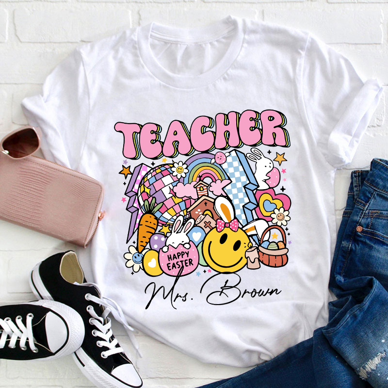 Personalized Name Happy Easter Teacher T-Shirt Sale-Teachersgram