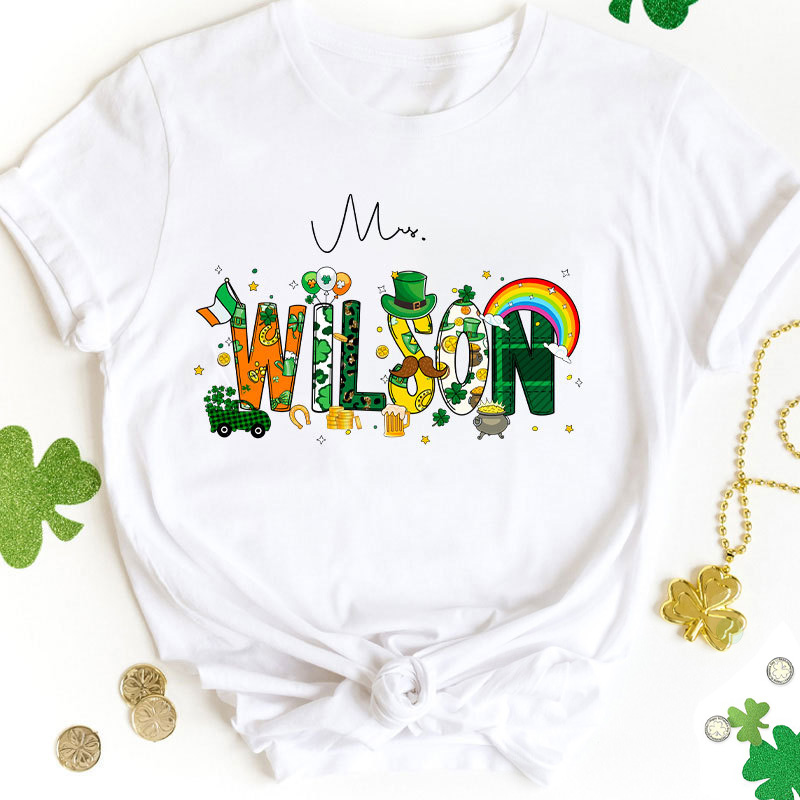 Personalized Name St Patrick's Day Teacher T-Shirt Sale-Teachersgram