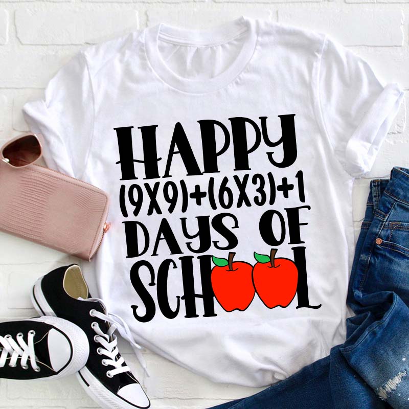 Math Equation Happy 100 Days Of School Teacher T-Shirt