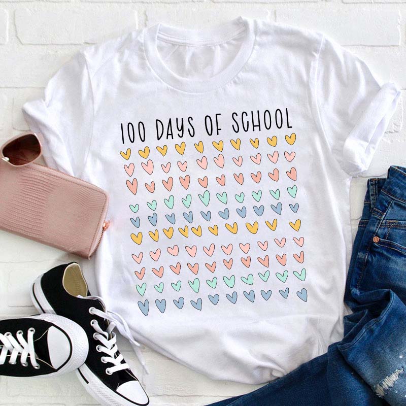 100 Days Of School 100 Hearts Teacher T-Shirt Sale-Teachersgram