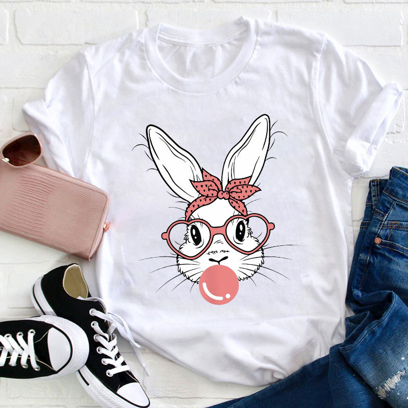 Bunny Blowing Bubbles Teacher T-Shirt