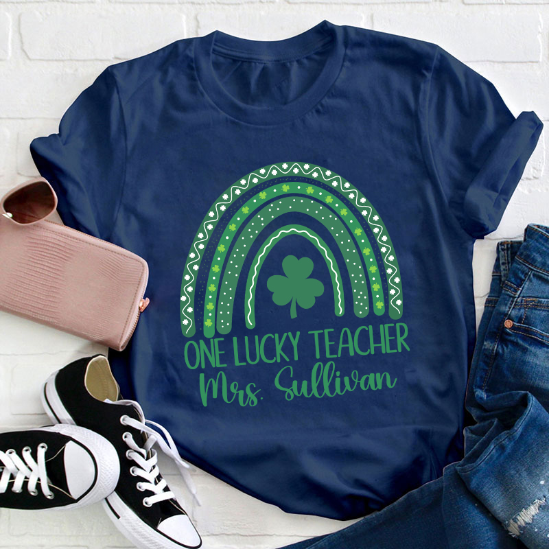 Personalized Rainbow One Lucky Teacher T-Shirt