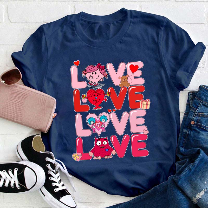 Love Cartoon Characters Teacher T-Shirt