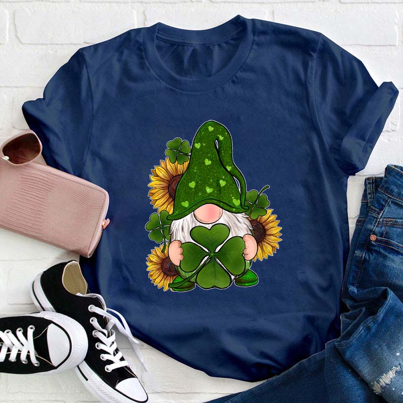 St. Patricks Day Gnome With Sunflowers Teacher T-Shirt