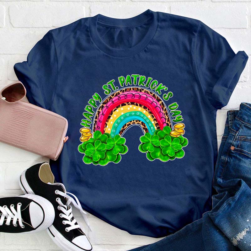 Happy St Patrick's Day Rainbow Teacher T-Shirt