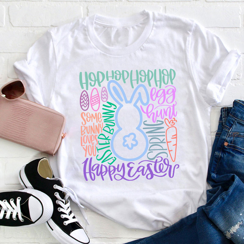 Happy Happy Easter Bunny Teacher T-Shirt Sale-Teachersgram