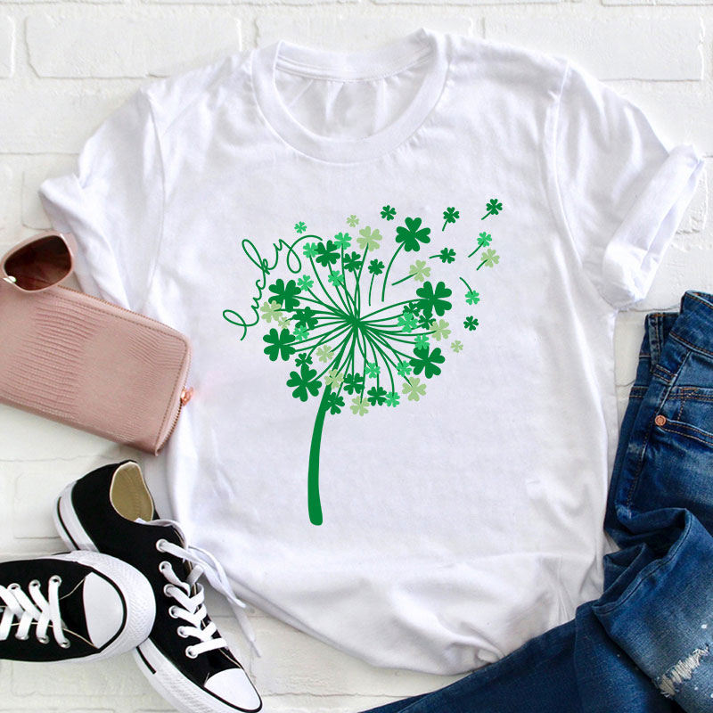 St Patricks Day Dandelion Teacher T-Shirt Sale-Teachersgram