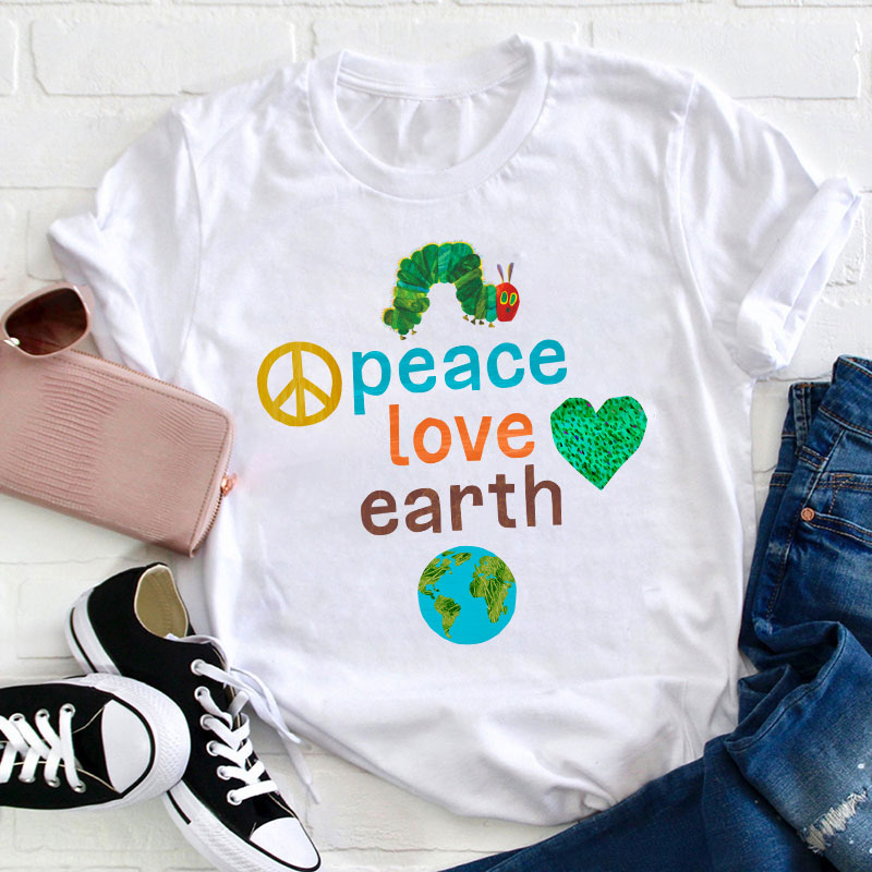 Peace Love And Earth Teacher T-Shirt Sale-Teachersgram