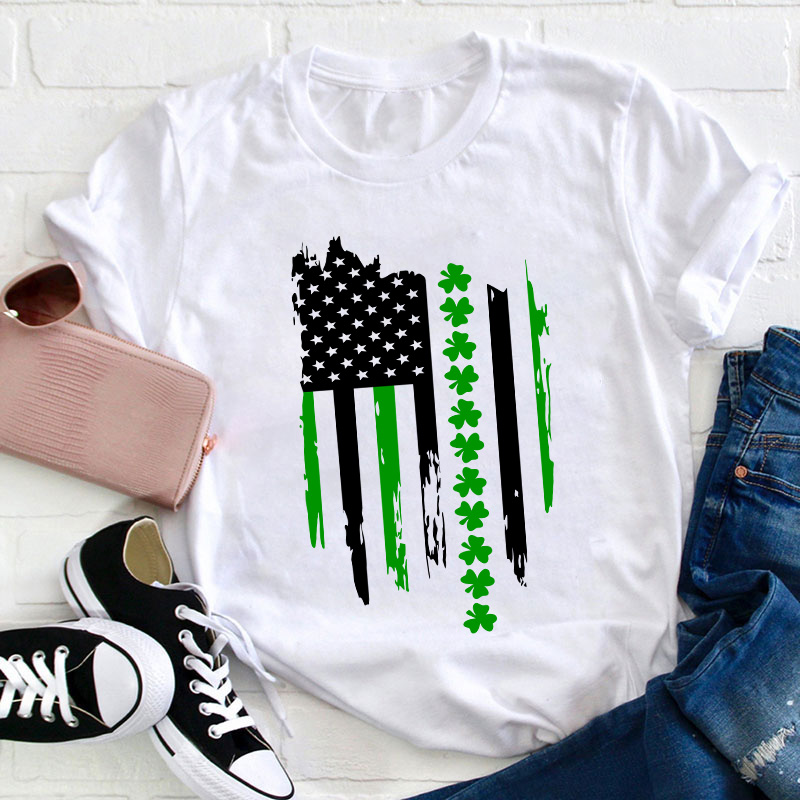 Happy St Patricks Day Flag Teacher T-Shirt Sale-Teachersgram