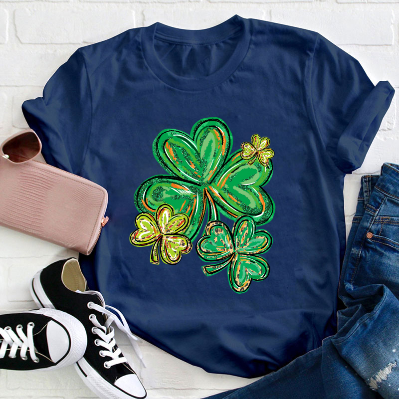 St Patrick's Day Clover Print Teacher T-Shirt