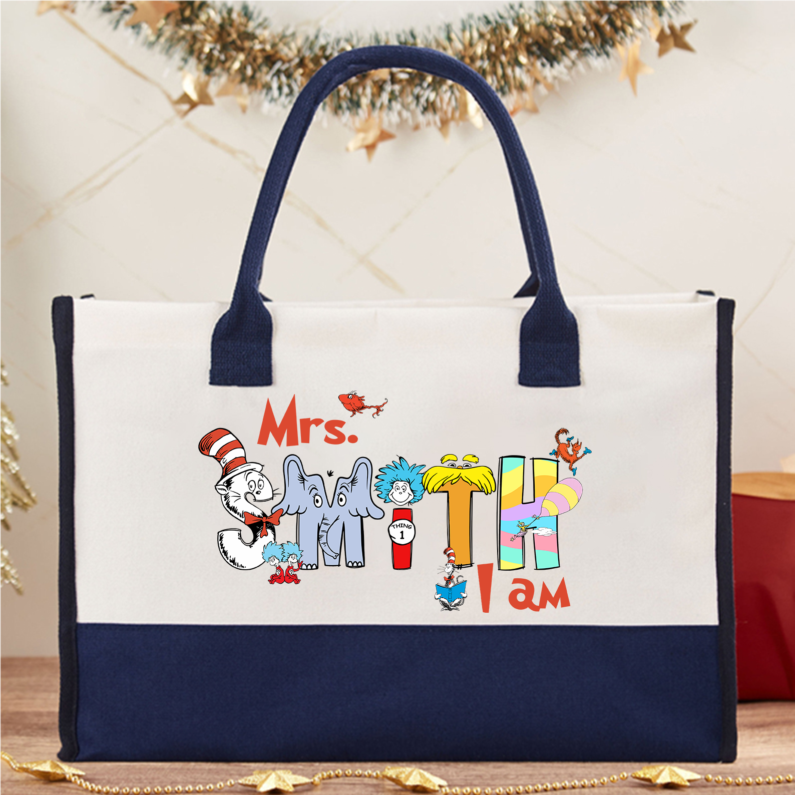 Personalized Name I Am Teacher Cotton Tote Bag Sale-Teachersgram