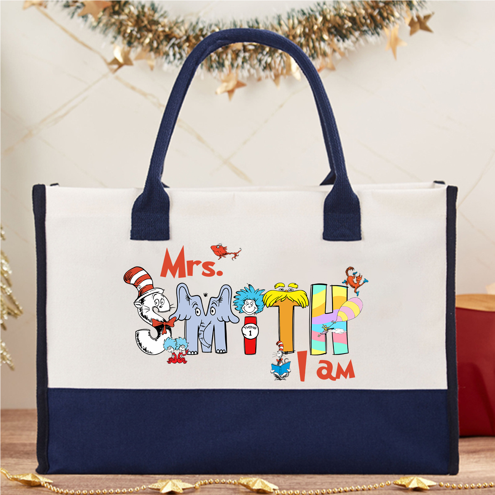 Personalized Name I Am Teacher Cotton Tote Bag